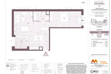 Rzut - Mieszkanie na sprzedaż 2 pokoje o powierzchni 50,13 m² - numer B.03.01 w Apartamenty Józefińska