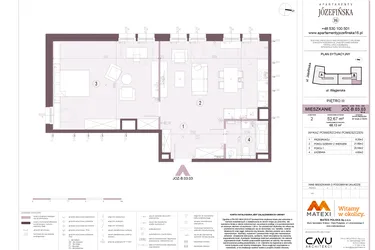 Rzut - Mieszkanie na sprzedaż 2 pokoje o powierzchni 52,67 m² - numer B.03.03 w Apartamenty Józefińska