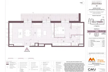 Rzut - Mieszkanie na sprzedaż 2 pokoje o powierzchni 52,55 m² - numer B.03.06 w Apartamenty Józefińska