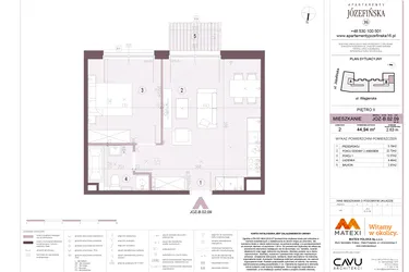 Rzut - Mieszkanie na sprzedaż 2 pokoje o powierzchni 44,94 m² - numer B.02.09 w Apartamenty Józefińska