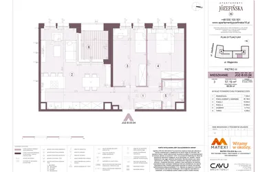 Rzut - Mieszkanie na sprzedaż 3 pokoje o powierzchni 57,19 m² - numer B.03.04 w Apartamenty Józefińska