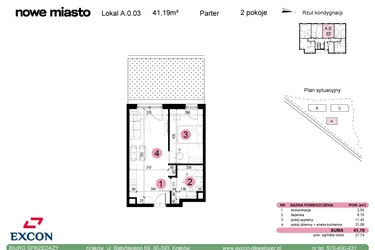 Rzut - Mieszkanie na sprzedaż 2 pokoje o powierzchni 41,21 m² - numer A-0-03 w Nowe Miasto
