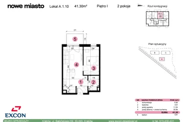 Rzut - Mieszkanie na sprzedaż 2 pokoje o powierzchni 41,3 m² - numer A-1-10 w Nowe Miasto