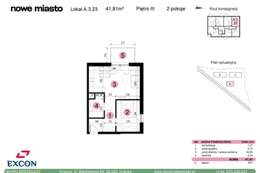 Rzut - Mieszkanie na sprzedaż 2 pokoje o powierzchni 41,81 m² - numer A-3-23 w Nowe Miasto