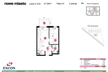 Rzut - Mieszkanie na sprzedaż 2 pokoje o powierzchni 41,3 m² - numer A-3-24 w Nowe Miasto