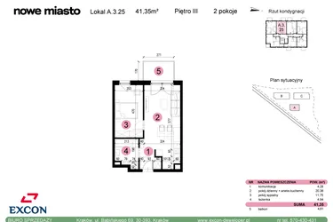 Rzut - Mieszkanie na sprzedaż 2 pokoje o powierzchni 41,35 m² - numer A-3-25 w Nowe Miasto