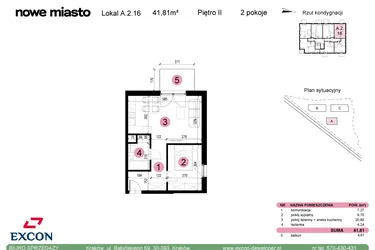 Rzut - Mieszkanie na sprzedaż 2 pokoje o powierzchni 41,81 m² - numer A-2-16 w Nowe Miasto