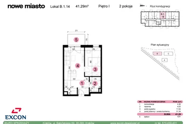 Rzut - Mieszkanie na sprzedaż 2 pokoje o powierzchni 41,29 m² - numer B-1-14 w Nowe Miasto