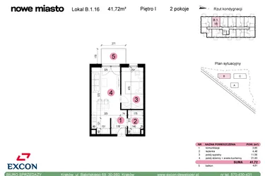 Rzut - Mieszkanie na sprzedaż 2 pokoje o powierzchni 41,72 m² - numer B-1-16 w Nowe Miasto