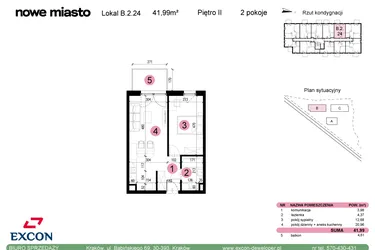 Rzut - Mieszkanie na sprzedaż 2 pokoje o powierzchni 41,99 m² - numer B-2-24 w Nowe Miasto