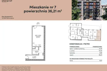 Rzut - Mieszkanie na sprzedaż 1 pokój o powierzchni 36,21 m² - numer M7 w Plac Słowiański 9