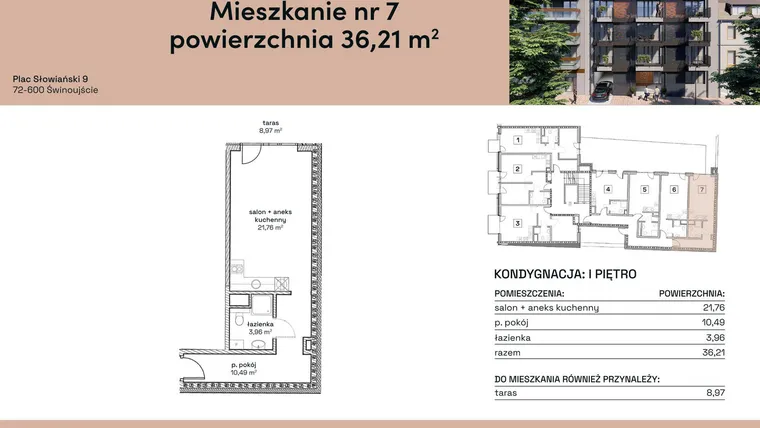 Rzut - Mieszkanie na sprzedaż 1 pokój o powierzchni 36,21 m² - numer M7 w Plac Słowiański 9