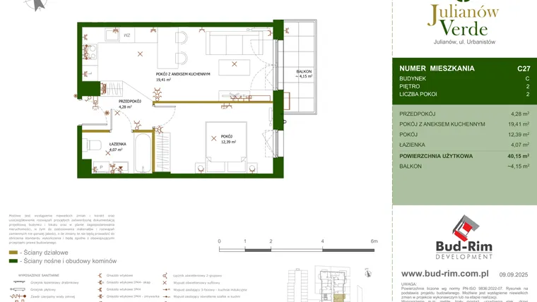 Rzut - Mieszkanie na sprzedaż 2 pokoje o powierzchni 40,15 m² - numer 27 w Julianów Verde
