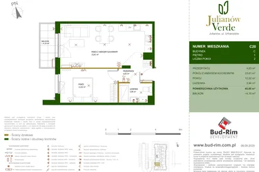 Rzut - Mieszkanie na sprzedaż 2 pokoje o powierzchni 45 m² - numer 20 w Julianów Verde