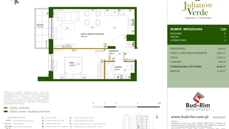 Rzut - Mieszkanie na sprzedaż 2 pokoje o powierzchni 45 m² - numer 20 w Julianów Verde