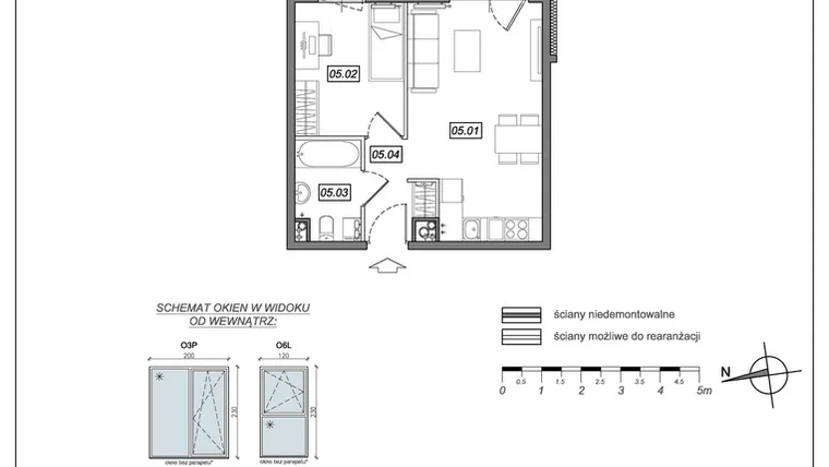 Rzut - Mieszkanie na sprzedaż 2 pokoje o powierzchni 36,2 m² - numer 9.A.05 w Urzeka bud. 9