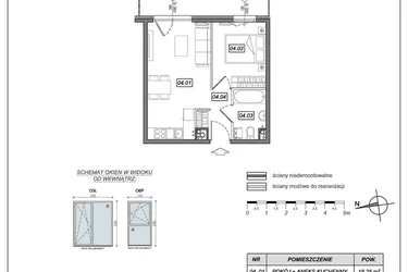 Rzut - Mieszkanie na sprzedaż 2 pokoje o powierzchni 35,08 m² - numer 9.A.04 w Urzeka bud. 9