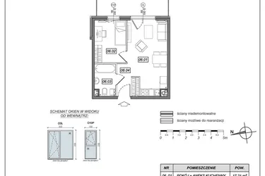 Rzut - Mieszkanie na sprzedaż 2 pokoje o powierzchni 33,21 m² - numer 9.A.06 w Urzeka bud. 9