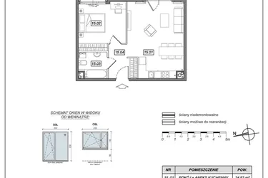 Rzut - Mieszkanie na sprzedaż 2 pokoje o powierzchni 47,54 m² - numer 9.A.15 w Urzeka bud. 9