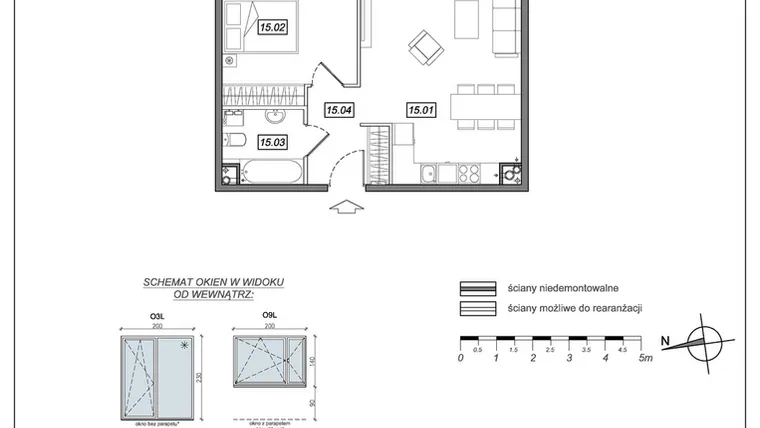 Rzut - Mieszkanie na sprzedaż 2 pokoje o powierzchni 47,54 m² - numer 9.A.15 w Urzeka bud. 9
