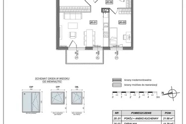 Rzut - Mieszkanie na sprzedaż 3 pokoje o powierzchni 55,81 m² - numer 9.A.20 w Urzeka bud. 9