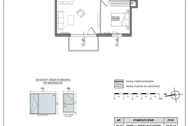 Rzut - Mieszkanie na sprzedaż 2 pokoje o powierzchni 49,21 m² - numer 9.A.19 w Urzeka bud. 9
