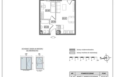 Rzut - Mieszkanie na sprzedaż 2 pokoje o powierzchni 36,21 m² - numer 9.A.23 w Urzeka bud. 9