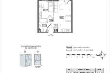 Rzut - Mieszkanie na sprzedaż 2 pokoje o powierzchni 36,21 m² - numer 9.A.32 w Urzeka bud. 9