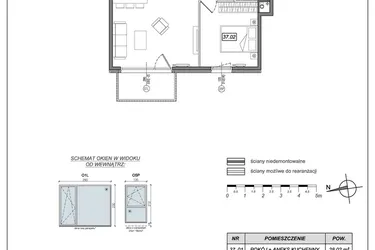 Rzut - Mieszkanie na sprzedaż 2 pokoje o powierzchni 49,21 m² - numer 9.A.37 w Urzeka bud. 9