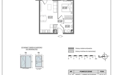 Rzut - Mieszkanie na sprzedaż 2 pokoje o powierzchni 35,19 m² - numer 9.A.31 w Urzeka bud. 9