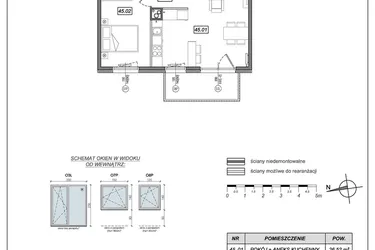 Rzut - Mieszkanie na sprzedaż 2 pokoje o powierzchni 47,94 m² - numer 9.A.45 w Urzeka bud. 9