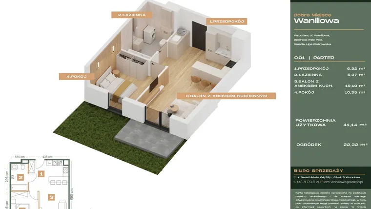 Rzut - Mieszkanie na sprzedaż 2 pokoje o powierzchni 41,14 m² - numer L.0-1 w Dobre Miejsce Waniliowa