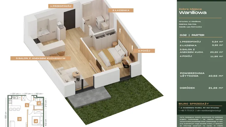 Rzut - Mieszkanie na sprzedaż 2 pokoje o powierzchni 40,65 m² - numer L.0-2 w Dobre Miejsce Waniliowa