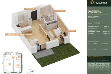 Rzut - Mieszkanie na sprzedaż 2 pokoje o powierzchni 40,65 m² - numer L.0-2 w Dobre Miejsce Waniliowa