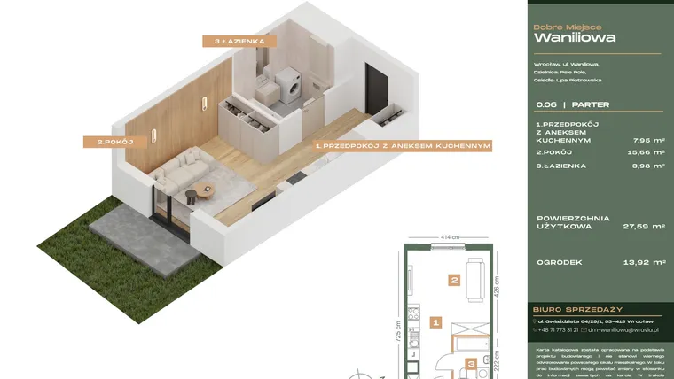 Rzut - Mieszkanie na sprzedaż 1 pokój o powierzchni 27,59 m² - numer L.0-6 w Dobre Miejsce Waniliowa
