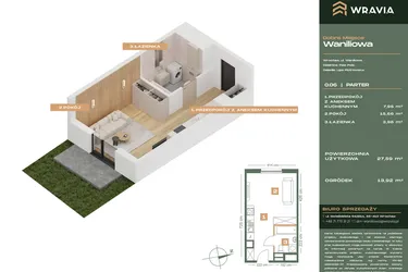 Rzut - Mieszkanie na sprzedaż 1 pokój o powierzchni 27,59 m² - numer L.0-6 w Dobre Miejsce Waniliowa