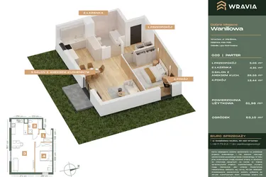 Rzut - Mieszkanie na sprzedaż 2 pokoje o powierzchni 51,98 m² - numer L.0-3 w Dobre Miejsce Waniliowa