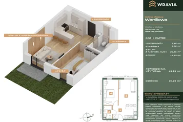 Rzut - Mieszkanie na sprzedaż 2 pokoje o powierzchni 43,29 m² - numer L.0-8 w Dobre Miejsce Waniliowa
