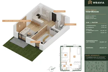 Rzut - Mieszkanie na sprzedaż 2 pokoje o powierzchni 43,29 m² - numer L.0-8 w Dobre Miejsce Waniliowa