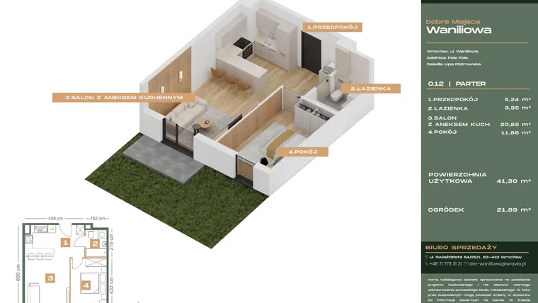 Rzut - Mieszkanie na sprzedaż 2 pokoje o powierzchni 41,3 m² - numer L.0-12 w Dobre Miejsce Waniliowa