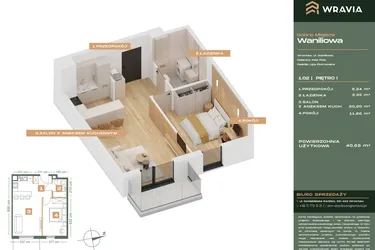 Rzut - Mieszkanie na sprzedaż 2 pokoje o powierzchni 40,65 m² - numer L.1-2 w Dobre Miejsce Waniliowa