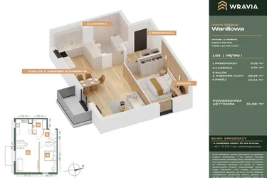 Rzut - Mieszkanie na sprzedaż 2 pokoje o powierzchni 51,98 m² - numer L.1-3 w Dobre Miejsce Waniliowa