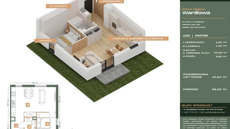Rzut - Mieszkanie na sprzedaż 2 pokoje o powierzchni 45,84 m² - numer L.0-9 w Dobre Miejsce Waniliowa