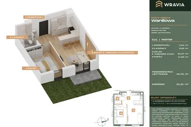Rzut - Mieszkanie na sprzedaż 2 pokoje o powierzchni 40,72 m² - numer L.0-11 w Dobre Miejsce Waniliowa