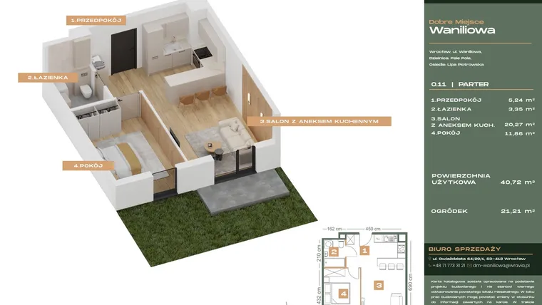 Rzut - Mieszkanie na sprzedaż 2 pokoje o powierzchni 40,72 m² - numer L.0-11 w Dobre Miejsce Waniliowa