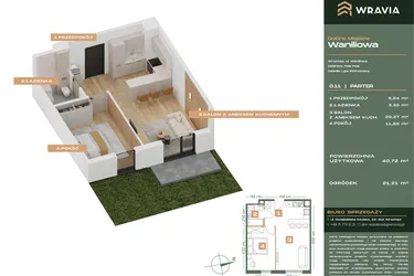 Rzut - Mieszkanie na sprzedaż 2 pokoje o powierzchni 40,72 m² - numer L.0-11 w Dobre Miejsce Waniliowa