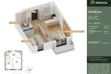 Rzut - Mieszkanie na sprzedaż 2 pokoje o powierzchni 40,72 m² - numer L.1-11 w Dobre Miejsce Waniliowa