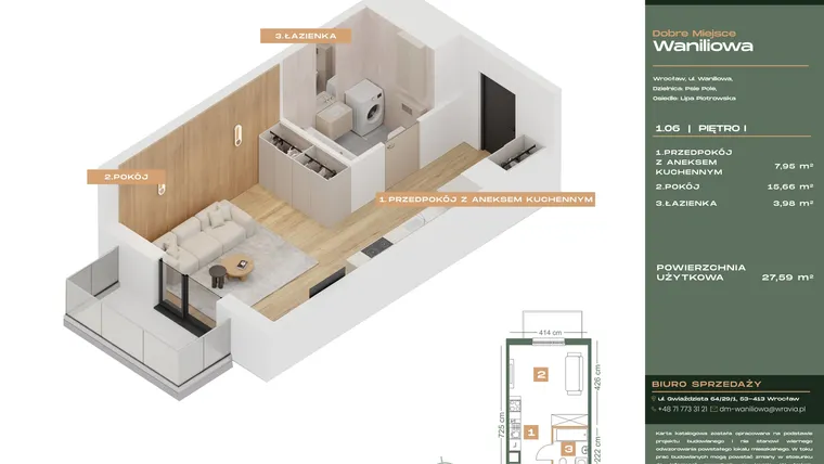 Rzut - Mieszkanie na sprzedaż 1 pokój o powierzchni 27,59 m² - numer L.1-6 w Dobre Miejsce Waniliowa