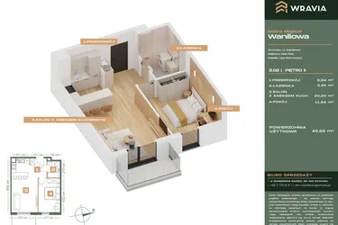 Rzut - Mieszkanie na sprzedaż 2 pokoje o powierzchni 40,65 m² - numer L.2-2 w Dobre Miejsce Waniliowa