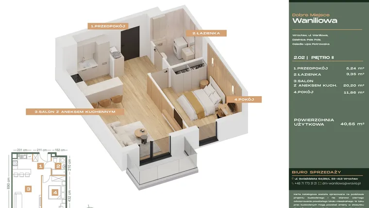 Rzut - Mieszkanie na sprzedaż 2 pokoje o powierzchni 40,65 m² - numer L.2-2 w Dobre Miejsce Waniliowa